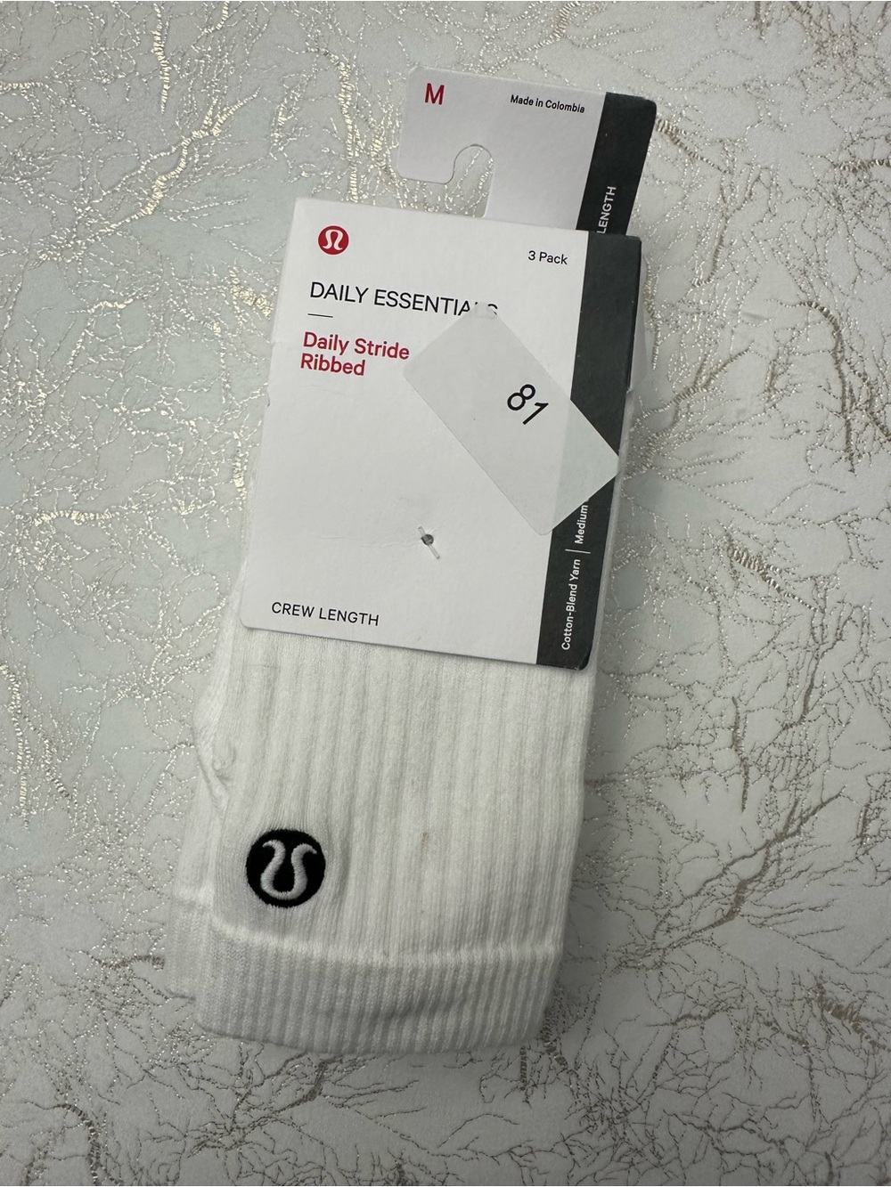 lululemon 3-Pack Daily Essentials White Ribbed Crew Socks
